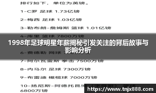 1998年足球明星年薪揭秘引发关注的背后故事与影响分析